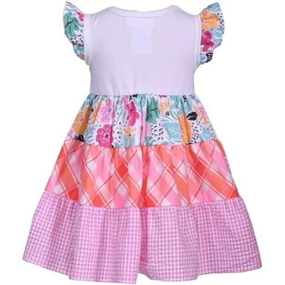 Bonnie Jean Girls Dress Flutter Sleeve Knit Mixed Tiered Poplin Multi 6-9 Months - Picture 3 of 9